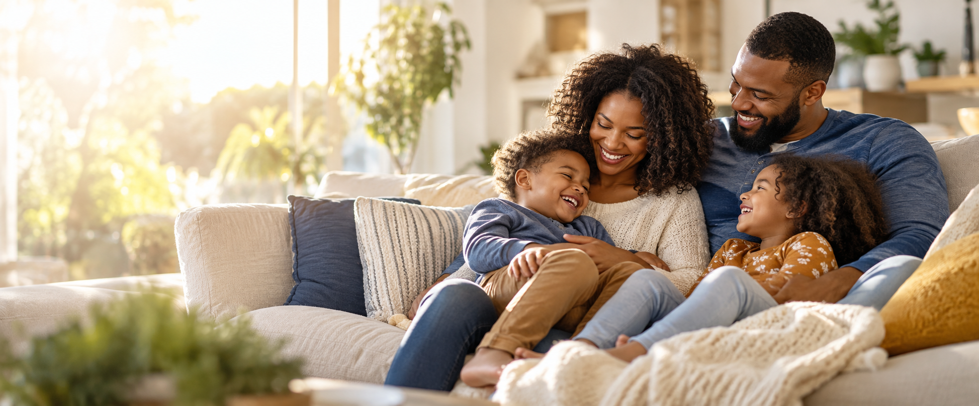 A family sharing a joyful moment together at home