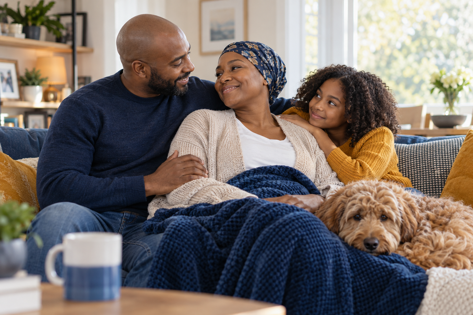 A family supporting a mother during her recovery at home